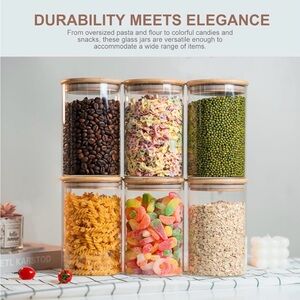 Glass Storage Jars with Bamboo Lids - Set of 14 Varying Sizes